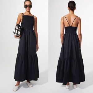 Rodebjer Tazerwalt Ruffle hem smocked bodice Black Maxi cotton Dress Small